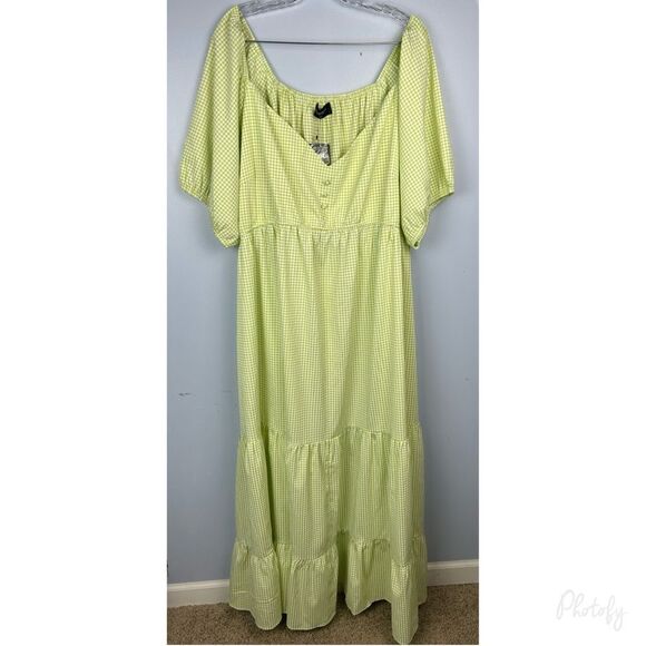 Rebdolls Corinne Puff Short Sleeve Tiered Maxi Dress Green White Gingham Sz 4X - Picture 1 of 16